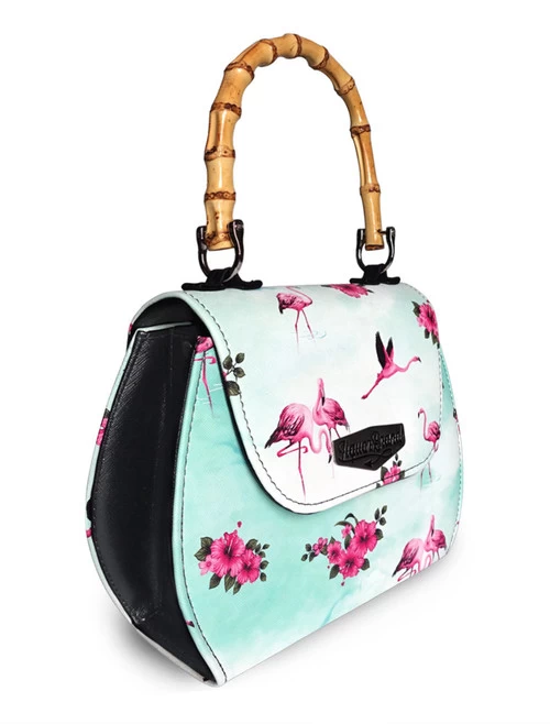 Liquorbrand Flamingos Bamboo Handle Bag: Teal 7 Liquorbrand Flamingos Bamboo Handle Bag: Teal - Image 5