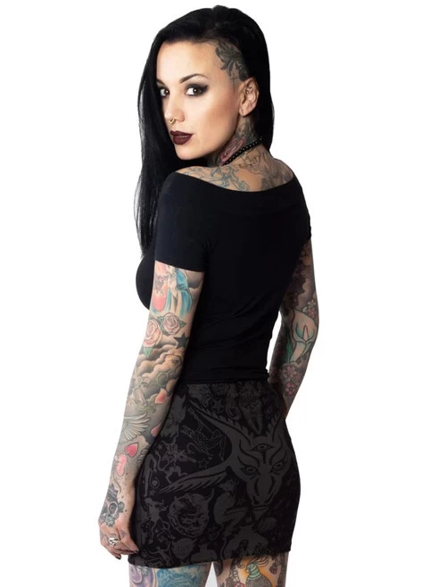 Kreepsville 666 Goat Head Mini Skirt: Grey 5 Kreepsville 666 Goat Head Mini Skirt: Grey - Image 3