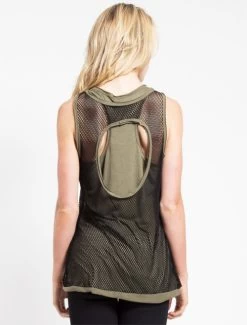 Tripp NYC Circa Mesh Tank: Olive / Black -Fashion Apparel Big C Edit Back 01334.1597238287