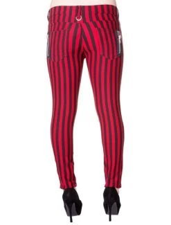 Banned Striped Stretch Skinny Jeans: Black / Red - Large -Fashion Apparel Big C Edit Back 47623.1560318326
