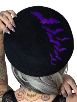 Kreepsville 666 Bat Repeat Beret Hat: Purple