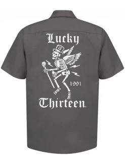 Lucky 13 Work Shirt: Winged Skully - Charcoal - Medium And 6XL 5 Lucky 13 Work Shirt: Winged Skully - Charcoal - Medium And 6XL -Fashion Apparel Big C Edit Back 73290.1663736075
