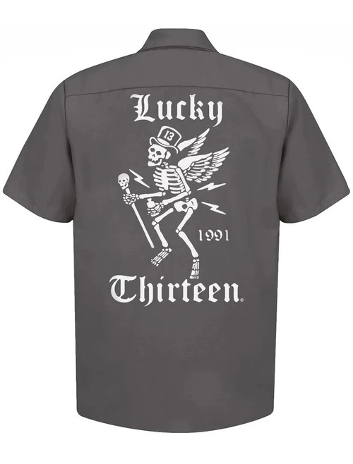 Lucky 13 Work Shirt: Winged Skully - Charcoal - Medium And 6XL 4 Lucky 13 Work Shirt: Winged Skully - Charcoal - Medium And 6XL - Image 2
