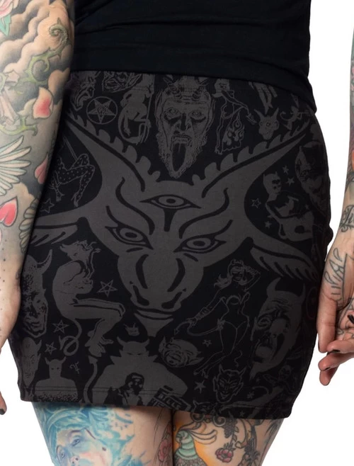 Kreepsville 666 Goat Head Mini Skirt: Grey 3 Kreepsville 666 Goat Head Mini Skirt: Grey