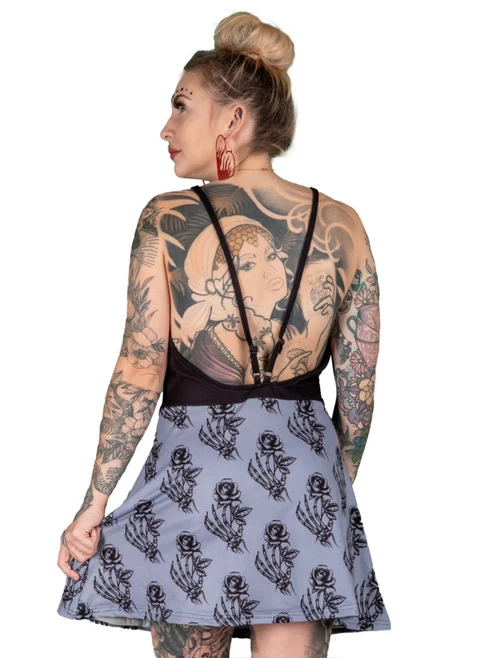 Too Fast Deep V Skull Rose Skater Dress 4 Too Fast Deep V Skull Rose Skater Dress - Image 2