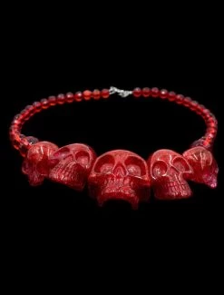 Kreepsville 666 Skull Collection Necklace: Red Glitter -Fashion Apparel Big C Edit Black Background Angled 69652.1667650824