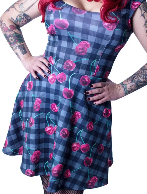 Kreepsville 666 Marilyn Flare Dress: Cherry Skull 4 Kreepsville 666 Marilyn Flare Dress: Cherry Skull - Image 2