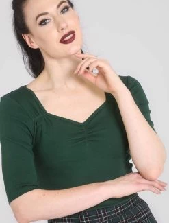 Hell Bunny Philippa Top: Dark Green - XS And Small -Fashion Apparel Big C Edit Close 19034.1614498208