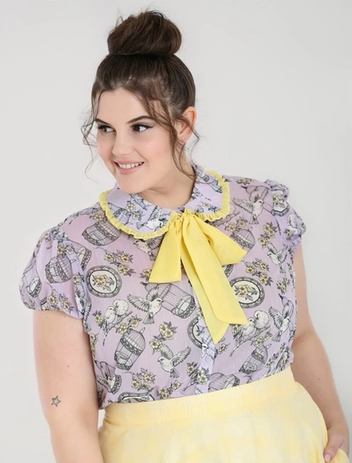 Hell Bunny Willow Sparrow Blouse: Lavender - Medium To 6XL 6 Hell Bunny Willow Sparrow Blouse: Lavender - Medium To 6XL - Image 4