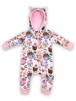 Six Bunnies Hooded Romper: Cupcakes