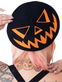 Kreepsville 666 Trick Or Treat Pumpkin Beret Hat: Black