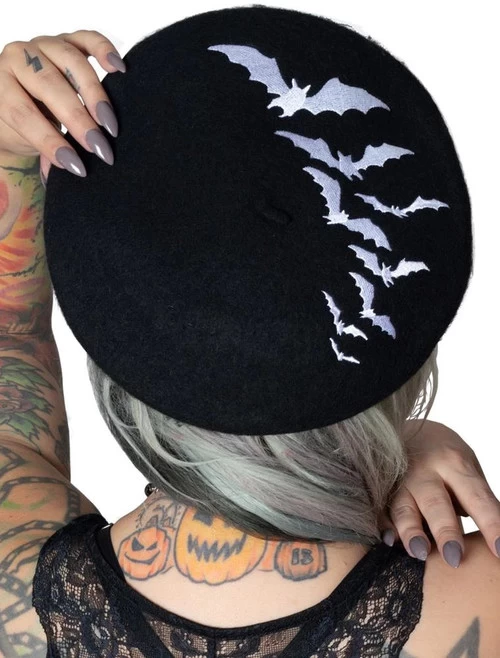 Kreepsville 666 Bat Repeat Beret Hat: White 3 Kreepsville 666 Bat Repeat Beret Hat: White