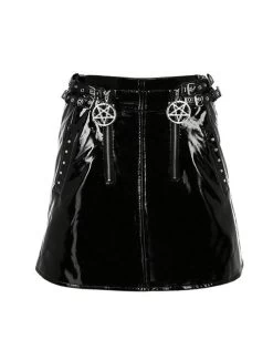 Restyle Double Pentagram PVC Mini Skirt