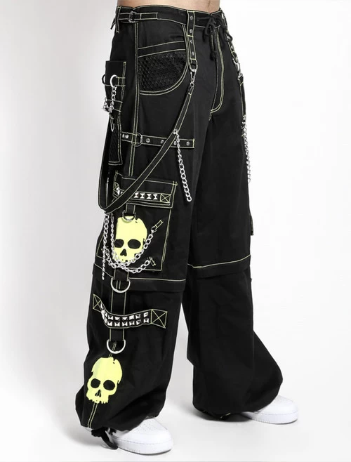 Tripp NYC Zip Off Super Skull Pants: Black / Lime 3 Tripp NYC Zip Off Super Skull Pants: Black / Lime