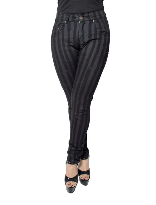 Kreepsville 666 Unisex Skinny Jeans: Destroyer Grey Stripe 4 Kreepsville 666 Unisex Skinny Jeans: Destroyer Grey Stripe - Image 2