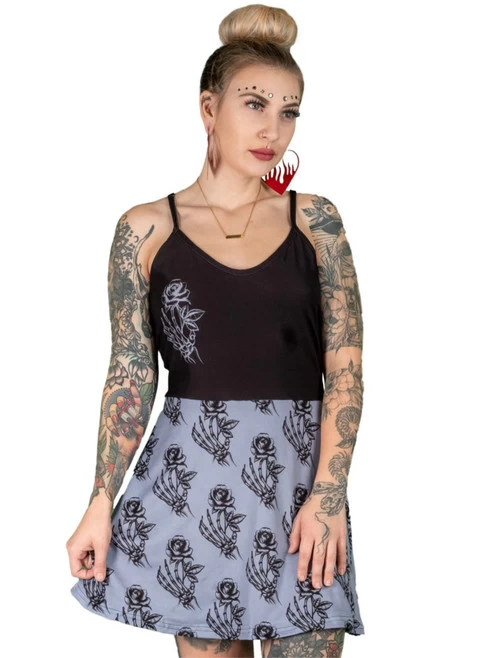 Too Fast Deep V Skull Rose Skater Dress 3 Too Fast Deep V Skull Rose Skater Dress