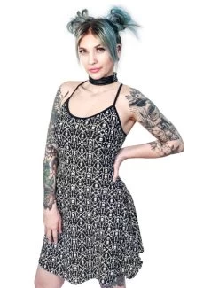 Too Fast Damask Skull 'n' Bones Skater Dress