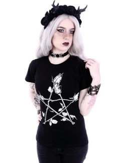 Restyle Rose Pentagram T-Shirt 7 Restyle Rose Pentagram T-Shirt -Fashion Apparel Big C Edit Front 3 54325.1565841068