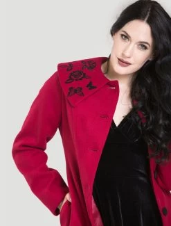 Hell Bunny Hermione Coat: Red - Small To 2XL -Fashion Apparel Big C Edit Front Close 18727.1680443980
