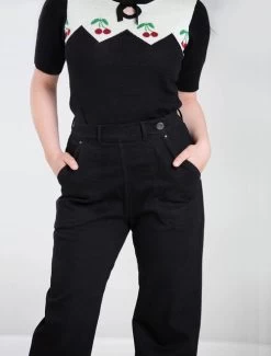 Hell Bunny Weston Denim Jeans: Black - XS And Large -Fashion Apparel Big C Edit Front Close 22360.1561691426