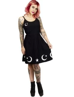 Too Fast Moon & Stars Spaghetti Strap Skater Dress