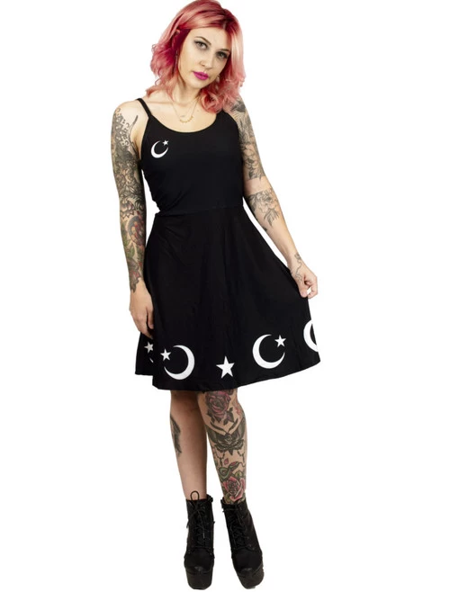 Too Fast Moon & Stars Spaghetti Strap Skater Dress 3 Too Fast Moon & Stars Spaghetti Strap Skater Dress