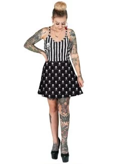 Too Fast Deep V Skully Striped Skater Dress -Fashion Apparel Big C Edit Front Full 98156.1635347382