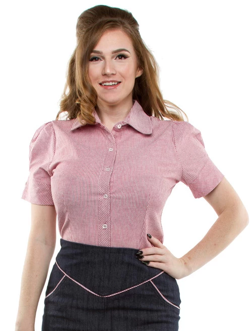 Lucky 13 Shake Shack Vintage Striped Top: Red / White - Small To Large 3 Lucky 13 Shake Shack Vintage Striped Top: Red / White - Small To Large