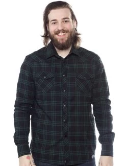 Kustom Kreeps Plaid Western Button Down: Black / Green