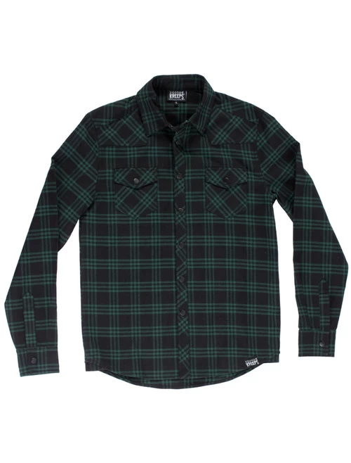 Kustom Kreeps Plaid Western Button Down: Black / Green 5 Kustom Kreeps Plaid Western Button Down: Black / Green - Image 3