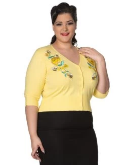 Banned Flickers Bee Cardigan Yellow - 3XL -Fashion Apparel Big C Edit Front Pose 12638.1548904524