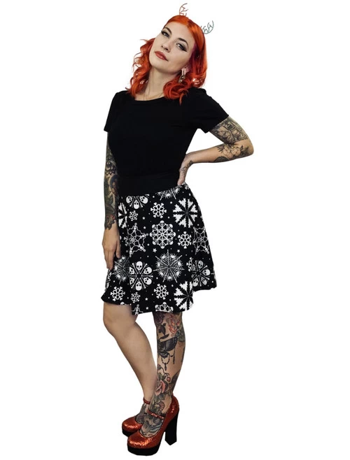 Too Fast Skull Snowflake Spooky Christmas Sweater Skater Skirt 4 Too Fast Skull Snowflake Spooky Christmas Sweater Skater Skirt - Image 2