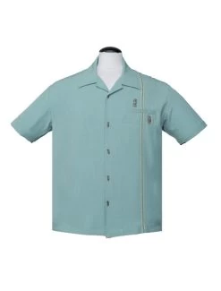 Steady Tiki Stitch Bowling Shirt: Light Teal - 3XL