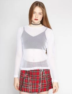 Tripp NYC Ladies' Long Sleeve Fishnet Top: White