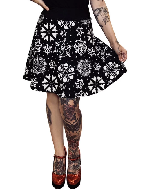 Too Fast Skull Snowflake Spooky Christmas Sweater Skater Skirt 3 Too Fast Skull Snowflake Spooky Christmas Sweater Skater Skirt