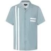 Chet Rock Lucky Stripe Bowling Shirt: Petrol / Chalk