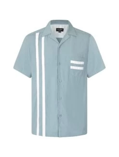 Chet Rock Lucky Stripe Bowling Shirt: Petrol / Chalk