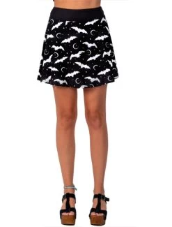 Too Fast Starry Moon Bats Mini Skater Skirt - Small -Fashion Apparel Big C Edit Front 19419.1601476290
