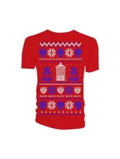 Doctor Who Ugly Christmas Sweater Unisex T-Shirt: Red, Blue And White