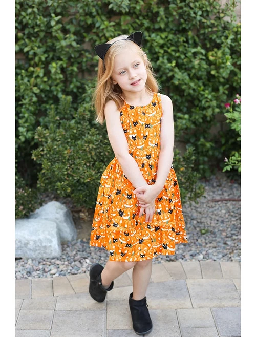 Retrolicious Pumpkins And Cats Glow In The Dark Kids' Dress 3 Retrolicious Pumpkins And Cats Glow In The Dark Kids' Dress