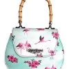 Liquorbrand Flamingos Bamboo Handle Bag: Teal -Fashion Apparel Big C Edit Front 30432.1563940135