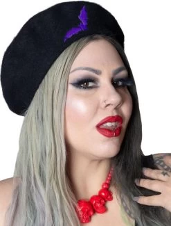 Kreepsville 666 Bat Repeat Beret Hat: Purple -Fashion Apparel Big C Edit Front 31566.1562209681