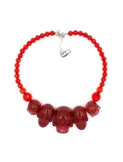 Kreepsville 666 Skull Collection Necklace: Red Glitter