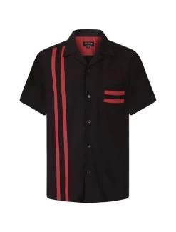 Chet Rock Lucky Stripe Bowling Shirt: Black / Red - Small To 2XL