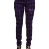 Banned Move On Up Ripped Skinny Jeans: Purple Check - Small -Fashion Apparel Big C Edit Front 48609.1591456725