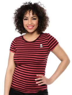 Sourpuss Striped Jolly Roger Top