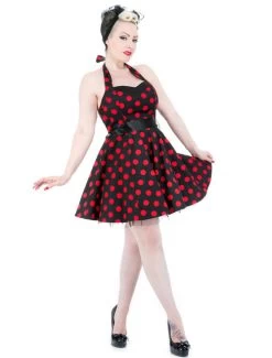 Hearts And Roses Polka Dot Mini Dress: Black / Red