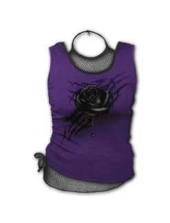Spiral Black Rose Dew 2 In 1 Mesh Neck Tank