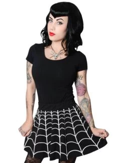 Kreepsville 666 Spiderweb Skater Skirt: Black / White - Medium And 2XL -Fashion Apparel Big C Edit Front 72882.1645634957