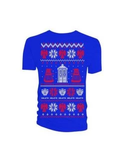 Doctor Who Ugly Christmas Sweater Ladies' T-Shirt: Blue
